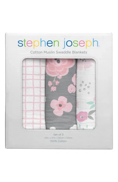 Stephen Joseph Set Of 3 Muslin Blankets In Pink