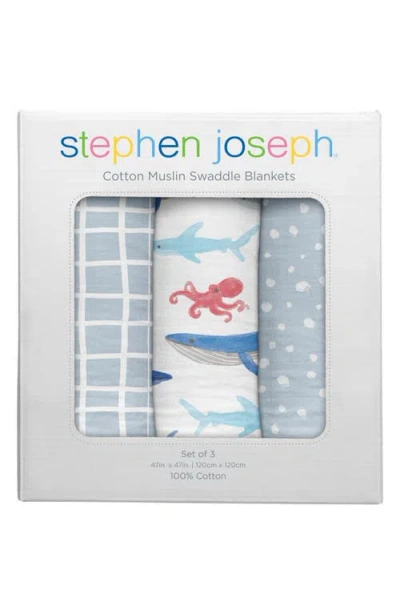 Stephen Joseph Set Of 3 Muslin Blankets In Gray