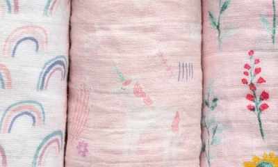 Stephen Joseph Set Of 3 Muslin Blankets In Pink