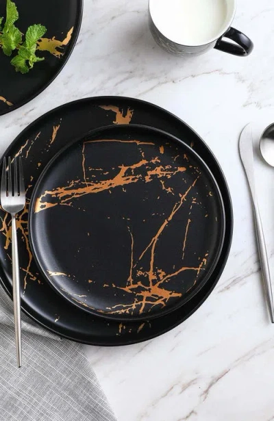 Stone Lain Zora Porcelain 4-piece Dinner Plate Set In Black