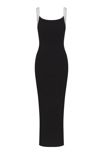 Anemos Square Neck Maxi Tank Dress In Black & White Contrast Strap Jersey In Black