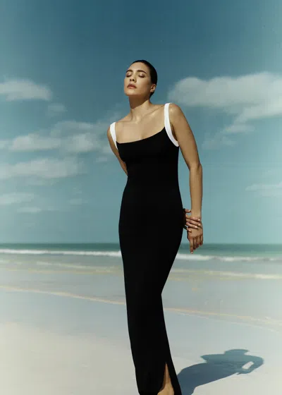 Anemos Square Neck Maxi Tank Dress In Black & White Contrast Strap Jersey In Black