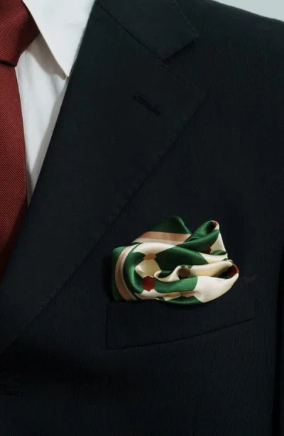 Lost Pattern Checkerboard Silk Pocket Square In Green