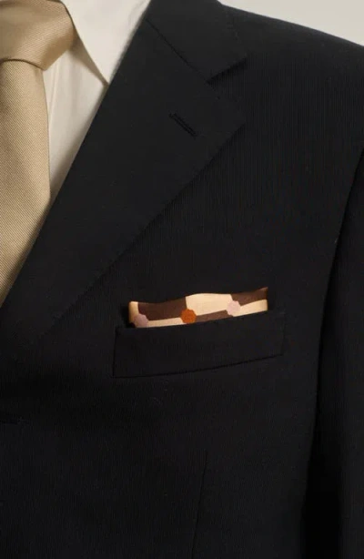 Lost Pattern Checkerboard Silk Pocket Square In Brown