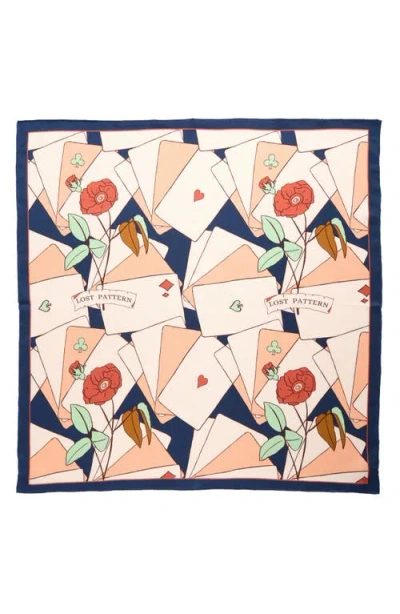 Lost Pattern Camellia Silk Square Bandana In Multi