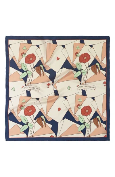 Lost Pattern Camellia Silk Square Bandana In Multi