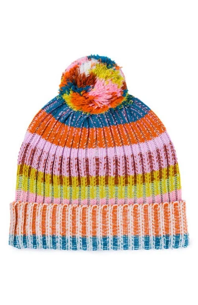 Verloop Mosaic Stripe Pompom Beanie In Multi