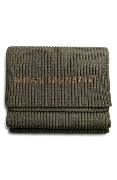 Ruslan Baginskiy Monogram Embroidered Merino Wool Scarf In Green