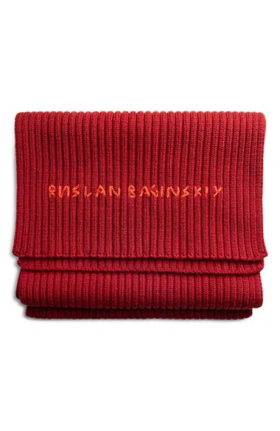 Ruslan Baginskiy Monogram Embroidered Merino Wool Scarf In Red