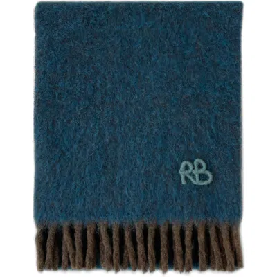 Ruslan Baginskiy Monogram Embroidered Wool Blend Scarf In Blue
