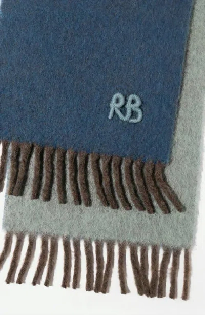 Ruslan Baginskiy Monogram Embroidered Wool Blend Scarf In Blue