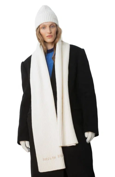 Ruslan Baginskiy Monogram Embroidered Merino Wool Scarf In White
