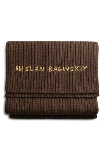 Ruslan Baginskiy Monogram Embroidered Merino Wool Scarf In Brown