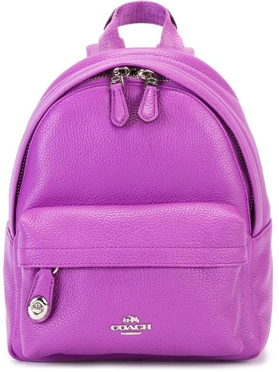 Coach Mini Campus Backpack In Polished Pebble Leather In : Silver/orchid