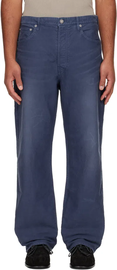 Visvim Navy Fluxus 01 Wide G.cords Trousers In Blue