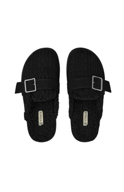 Vivaia Round-toe Wool Slippers In Black