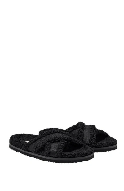 Vivaia Furry Criss-cross Strap Slippers In Black
