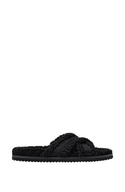 Vivaia Furry Criss-cross Strap Slippers In Black