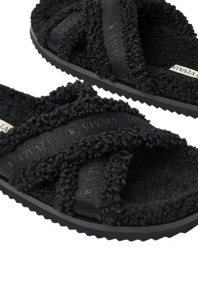 Vivaia Furry Criss-cross Strap Slippers In Black