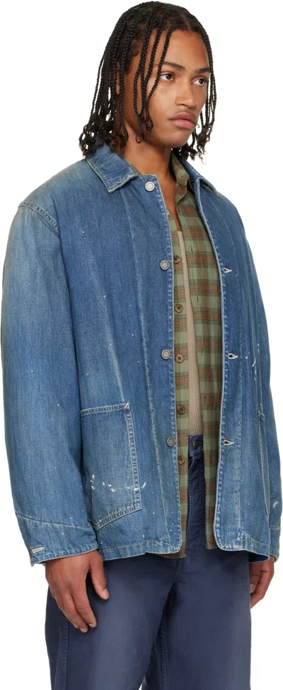 Visvim Blue Coverall Dmgd Denim Down Jacket In Purple