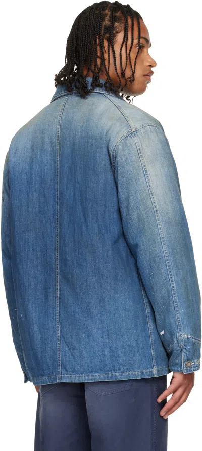 Visvim Blue Coverall Dmgd Denim Down Jacket In Purple