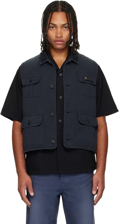 Visvim Black Matto Hunting Denim Vest In Blue