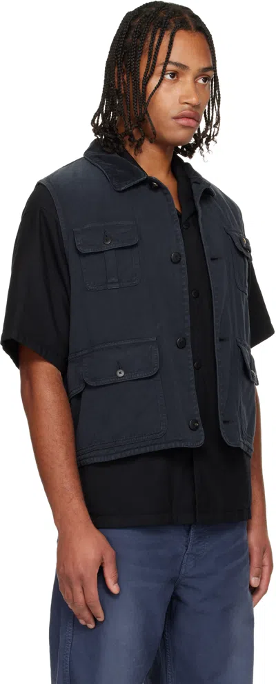 Visvim Black Matto Hunting Denim Vest In Blue