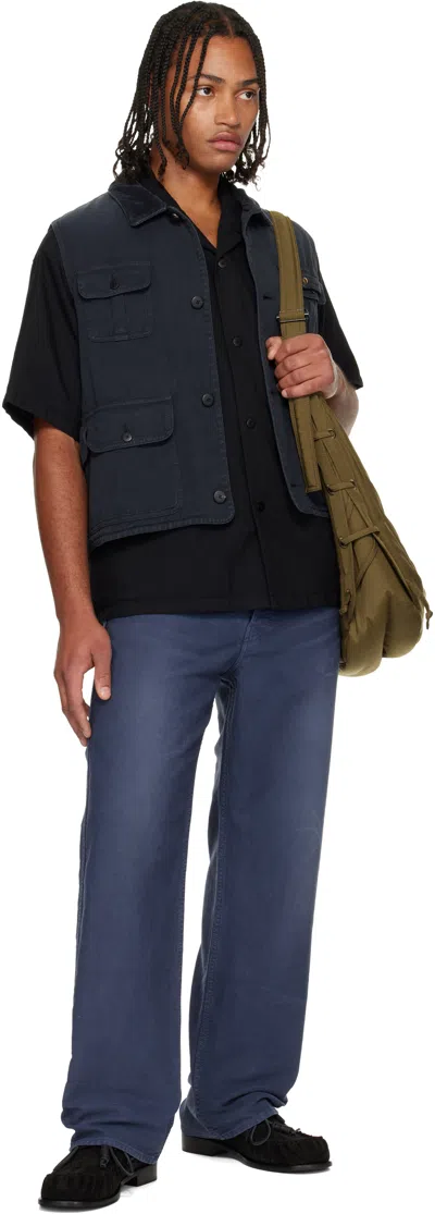Visvim Black Matto Hunting Denim Vest In Blue