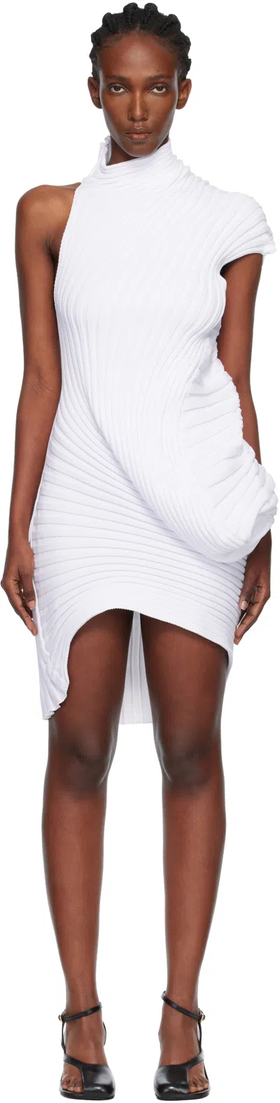Issey Miyake White Knit 'as It Is' Minidress In White
