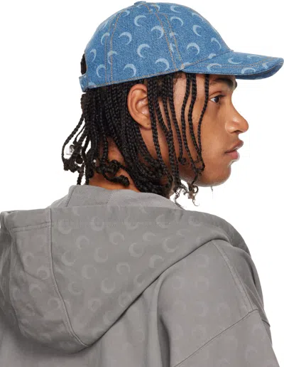 Marine Serre Blue Moon Laser Denim Baseball Cap In Blue