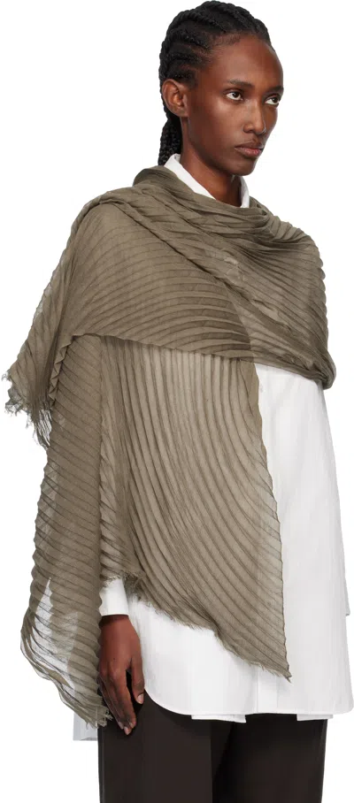 Issey Miyake Khaki Silk Wool Pleats Stole Scarf In Gray
