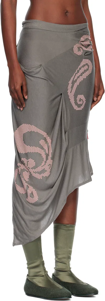 Kiko Kostadinov Gray Raven Midi Skirt In Gray