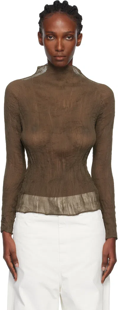Issey Miyake Khaki Chiffon Twist Top In Brown