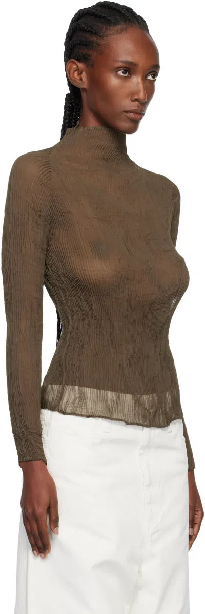 Issey Miyake Khaki Chiffon Twist Top In Brown