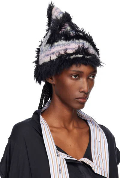 Kiko Kostadinov Multicolor Chevron Knit Beanie In Black