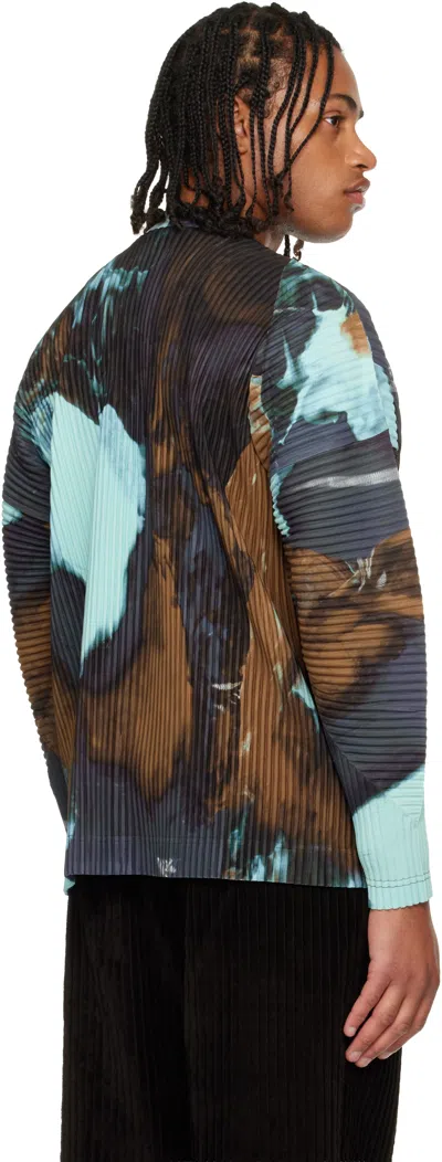 Issey Miyake Long Sleeve Abstract Pattern Pleated Jacket In Animal Print