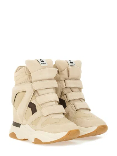 Isabel Marant Balskee Leather And Suede High-top Wedge Sneakers In Nude