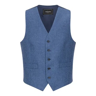 Triona Men's Light Blue Herringbone Michael Irish Tweed Waistcoat In Blue