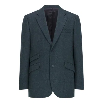 Triona Men's Green / Blue Green & Navy Herringbone James Classic Tweed Jacket In Blue