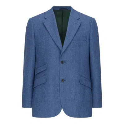 Triona Men's Light Blue Herringbone James Classic Gents Tweed Jacket In Blue