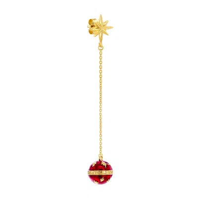 True Rocks Women's Red / Gold Red & Gold Vintage Star Globe Chain Drop Earrings In Gold