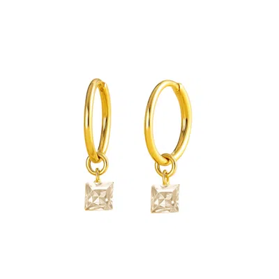 Lily Flo Jewellery Women's Princess Cut Diamond Sleeper Hoops Solid Gold In Gold