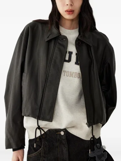 Studio Tomboy Faux Leather Jacket In Black