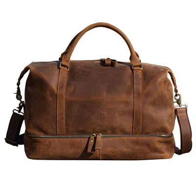 Touri Men's Leather Weekend Bag With Suit Compartment - Light Brown In Brown