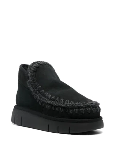 Mou Moccasin-inspired Ankle Boots With Whipstitch Detailing In Black