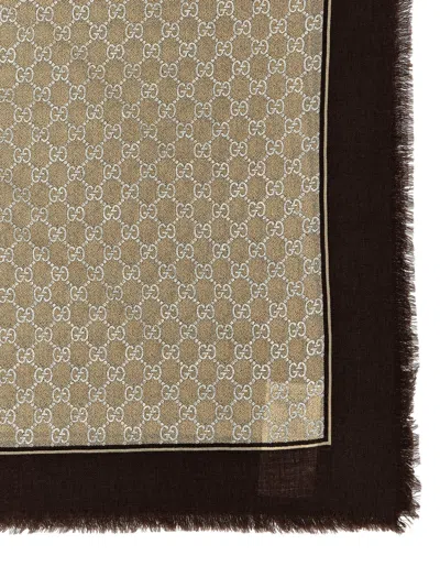 Gucci Two-tone Scarf Featuring Fringed Edges In Brown