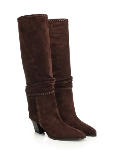 Jimmy Choo Hart Stitch 60 Suede Knee-high Boots In Brown