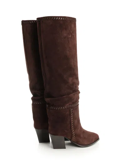 Jimmy Choo Hart Stitch 60 Suede Knee-high Boots In Brown