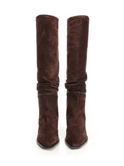 Jimmy Choo Hart Stitch 60 Suede Knee-high Boots In Brown