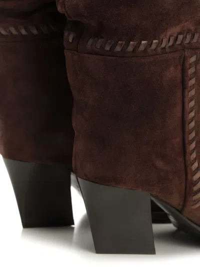 Jimmy Choo Hart Stitch 60 Suede Knee-high Boots In Brown